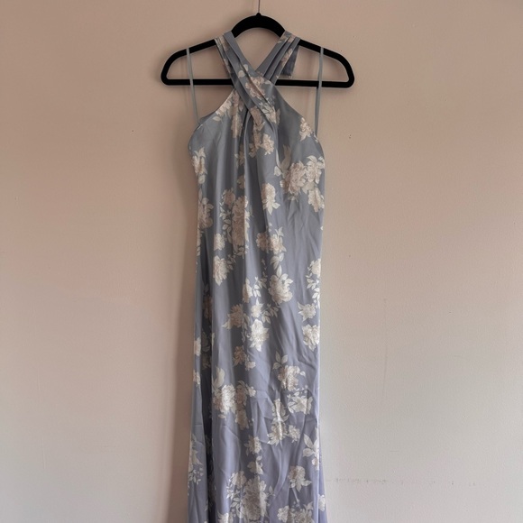 Anthropologie Sky Blue Floral Halter Maxi Dress - Picture 5 of 7
